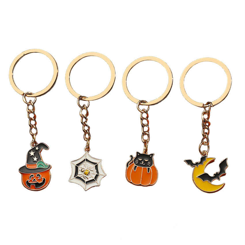 Wholesale of New Halloween Pumpkin Bat Alloy Keychains